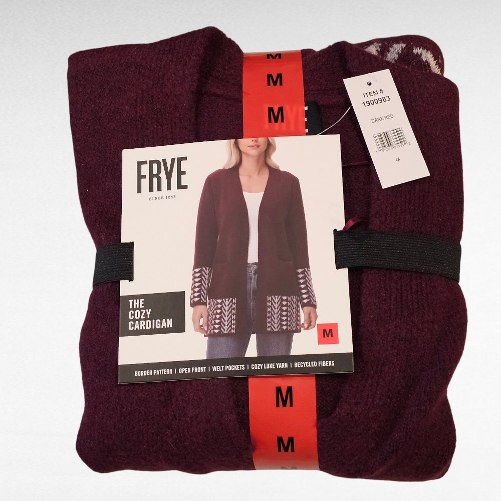 Frye The Cozy Cardigan Open Front Oxblood Combo Size Medium